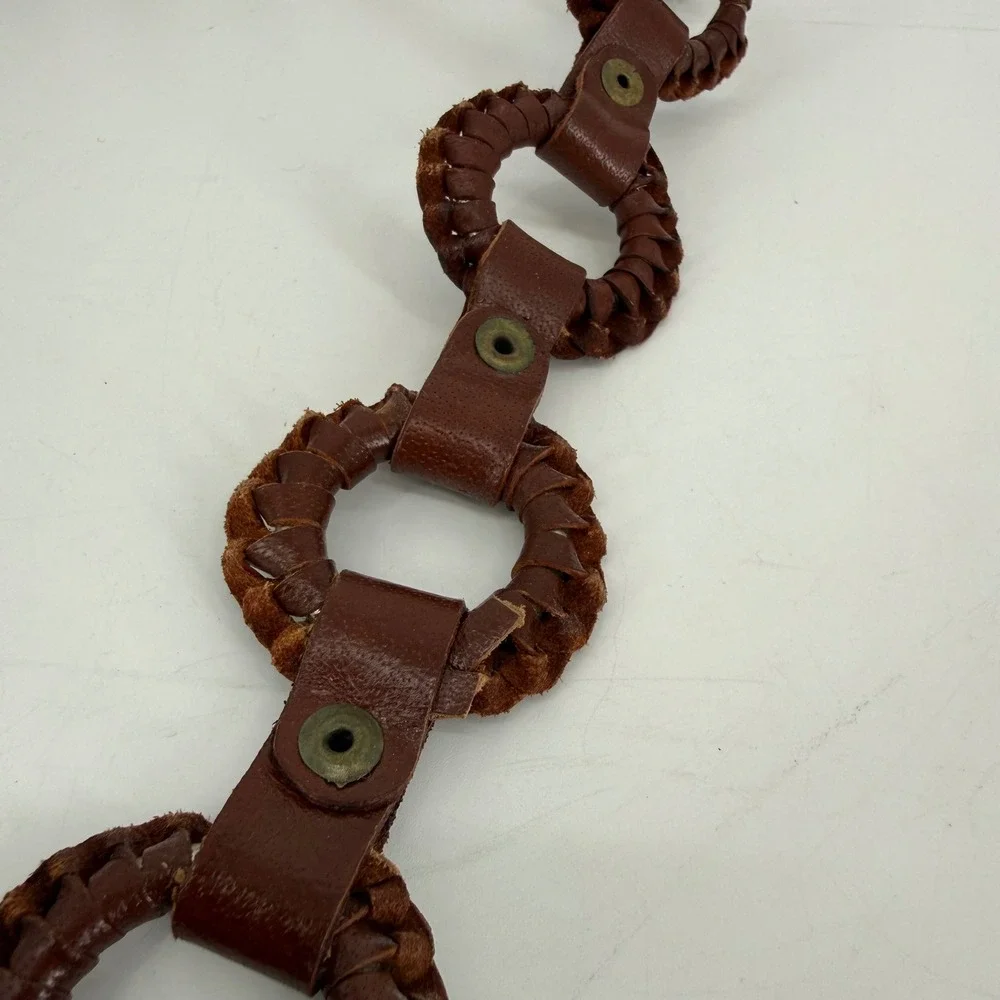 Vintage 1970s‎ Handmade Leather Ring Link Belt Boho Western Hippie Hip Tie 34
